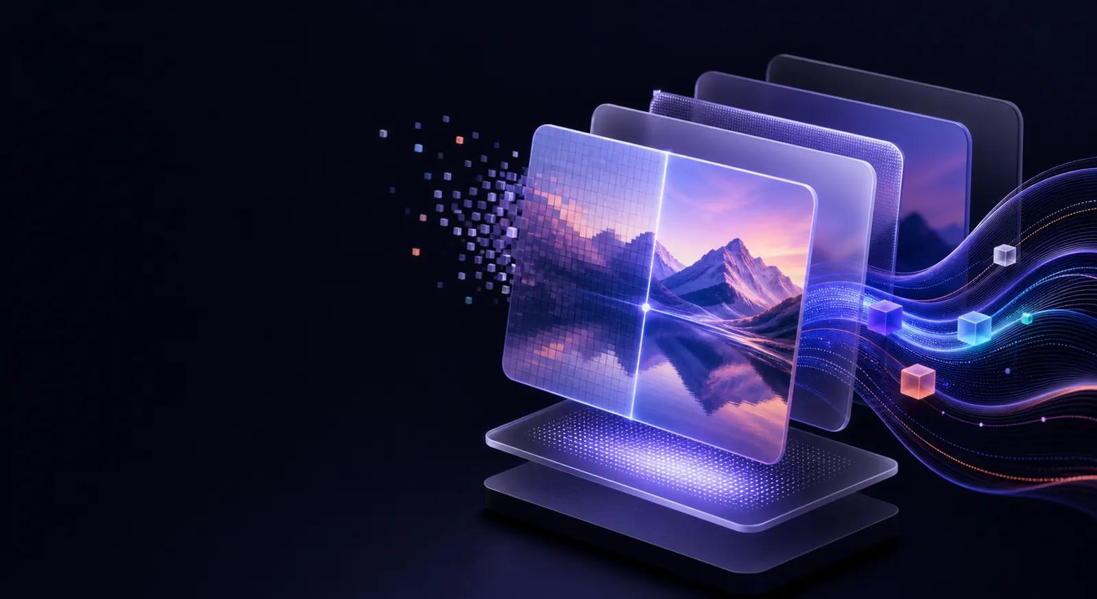 Abstract visualization of a fast image conversion and optimization workflow